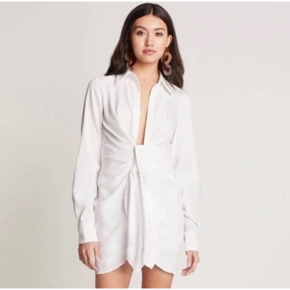 Choosy Crosby Street Long Sleeve Shirt Dress Size 2 White Tie Front Collared NWT